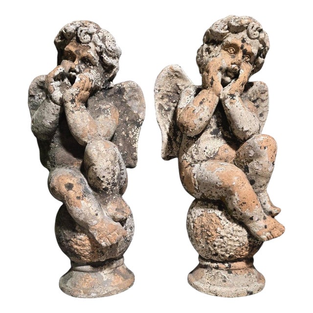 Pair of Terracotta Cherub Sculptures, 1880, Terracotta For Sale