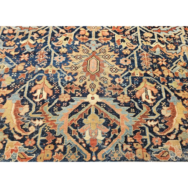 Textile 19th Century Hand-Knotted Persian Heriz Serapi Rug, Tree of Life, Blue , For Sale - Image 7 of 12