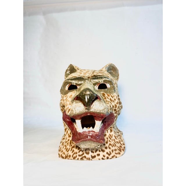 Pair of Vintage Hand Painted Folk Art Tiger and Cheetah Masks For Sale - Image 10 of 12