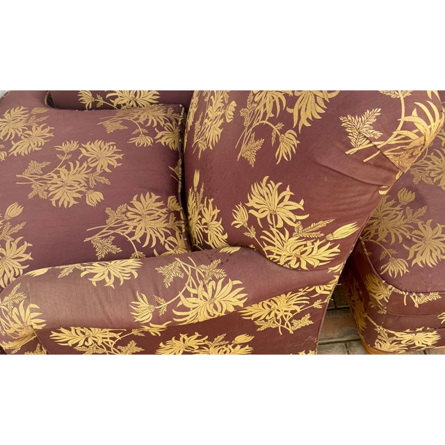 Eggplant Ethan Allen English Rolled Arm Chair and Ottoman For Sale - Image 8 of 15