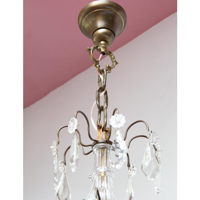 Gold French Chandelier in Brass with Green Crystals, 1920s For Sale - Image 8 of 10