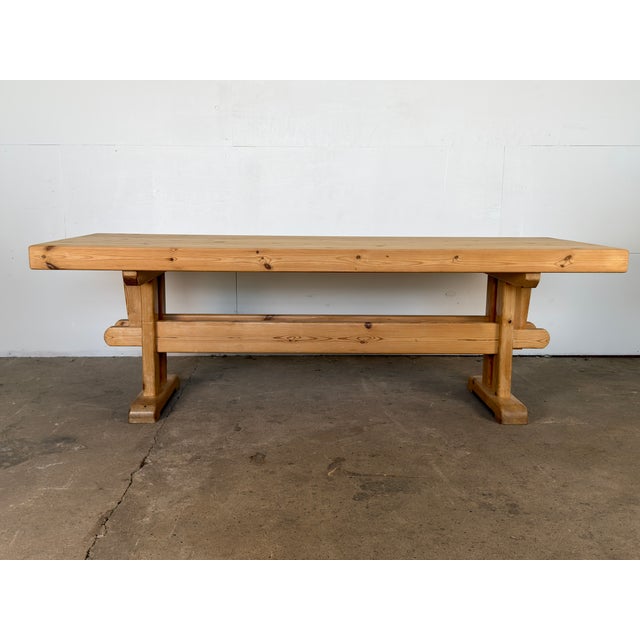 Scandinavian Modern Trestle Dining Table in Pine, Sweden, 1970s For Sale - Image 6 of 9