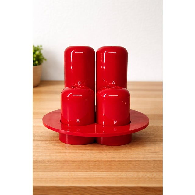 Plastic Vintage Italian Condiment Set by Ambrogio Pozzi for Guzzini, 1970s, Set of 4 For Sale - Image 7 of 7