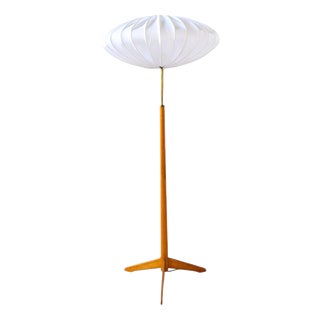 Mid-Century Modern Floor Lamp in Birch Wood and Brass from Bergboms, Sweden, 1960s For Sale