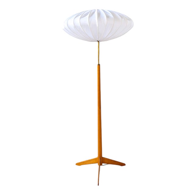 Mid-Century Modern Floor Lamp in Birch Wood and Brass from Bergboms, Sweden, 1960s For Sale