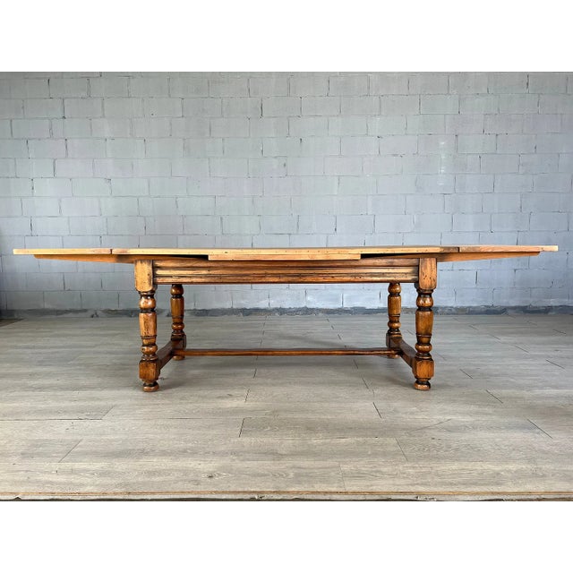 Late 20th Century Antique European Rustic Oak Farmhouse Table With Extensions For Sale - Image 5 of 11