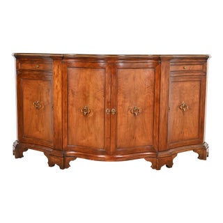 Baker Furniture French Regency Burled Walnut Sideboard Credenza or Bar Cabinet For Sale