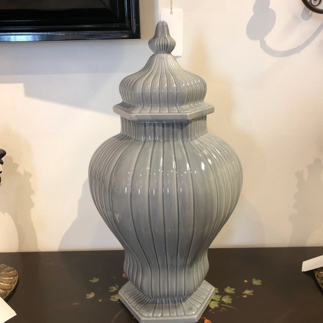 Vintage Italian Grey Ceramic Vase With Lid and Fluted Design For Sale - Image 12 of 12