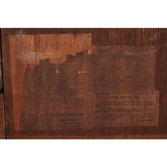 Antique Victorian Carved Tiger Oak Side-by-Side Bookcase With Drop Front Secretary Desk by Larkin Co., Circa 1900 For Sale - Image 16 of 16