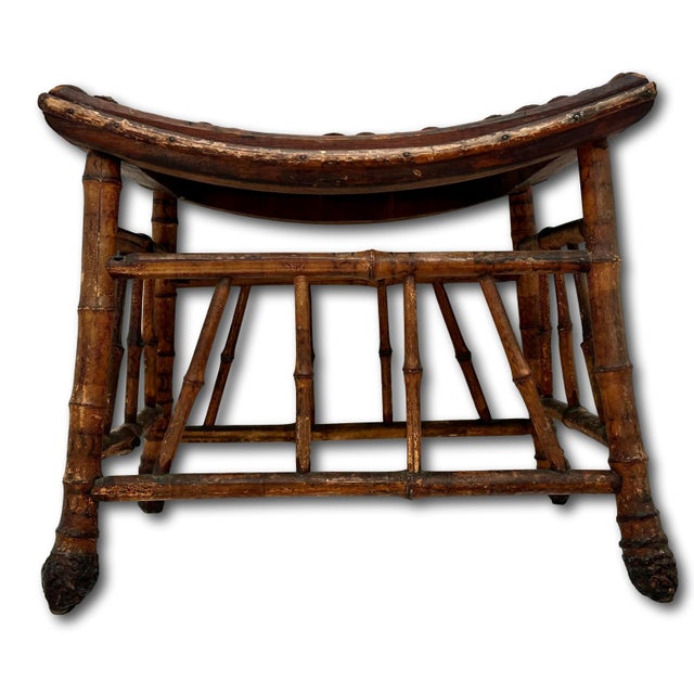 Excellent Hand Made Antique Oriental Revival Aesthetic Victorian Genuine Bamboo Footstool - Ottoman Circa 1880s For Sale - Image 4 of 18
