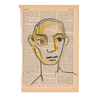 Contemporary Portrait Drawing on Vintage Paper For Sale
