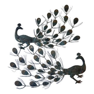 Stunning Pair of Mid Century Peacock Wall Sculptures For Sale