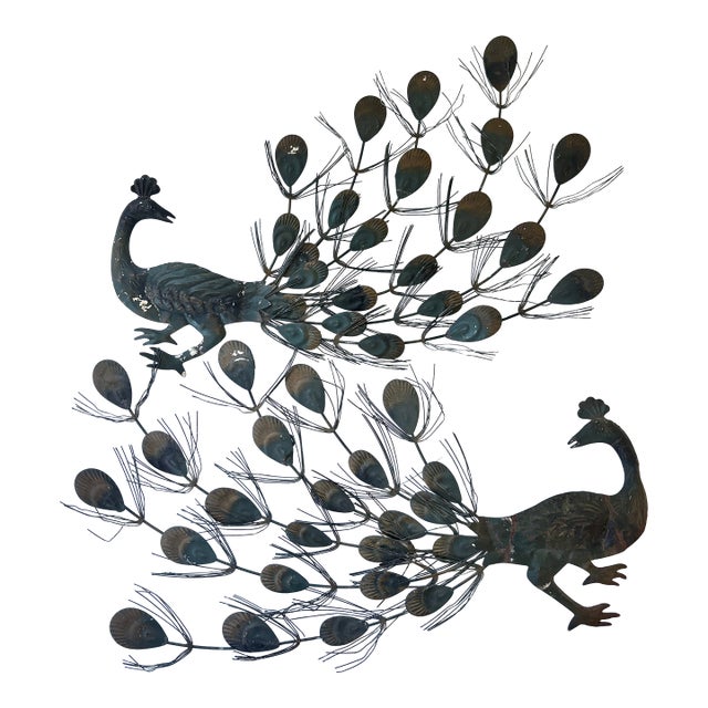 Stunning Pair of Mid Century Peacock Wall Sculptures For Sale