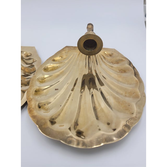 Mid 20th Century Hollywood Regency Scalloped Brass Shell Wall Sconce - Pair For Sale - Image 9 of 12