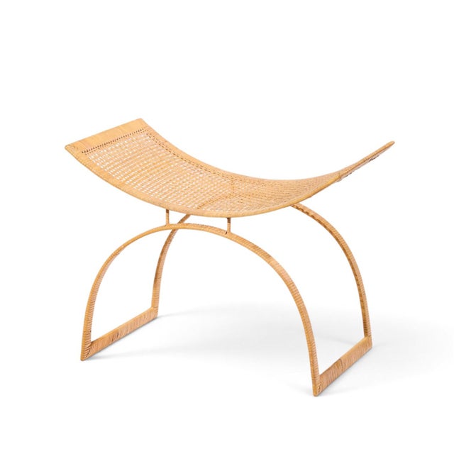 Harvey Probber Artisan Collection Mid Century Rattan Over Steel Stools - Pair For Sale - Image 11 of 12