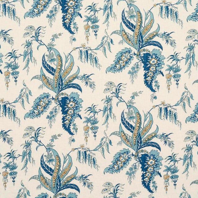 SAMPLE - Schumacher Apolline Botanical Fabric In Siel & Marine For Sale