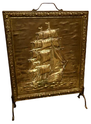 Large Fire Screen in Brass, 1920