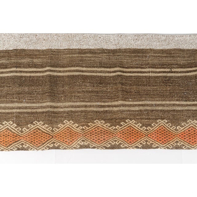 Tan Mid 20th Century Natural Brown & Tan Kilim Runner For Sale - Image 8 of 10