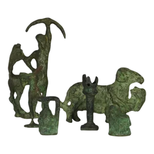 1930s Set of Six Italian Verdigris Bronze Hellenistic Sculptures
