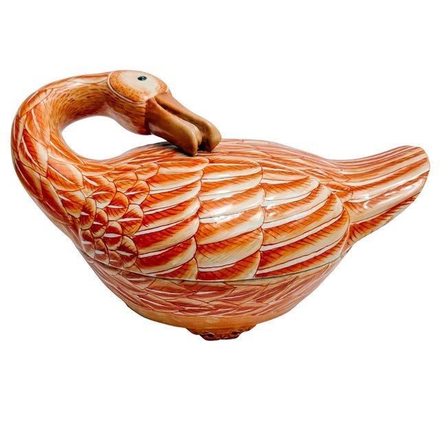 Chinoiserie Vintage Famille Rose Goose Form Tureen For Sale - Image 3 of 10