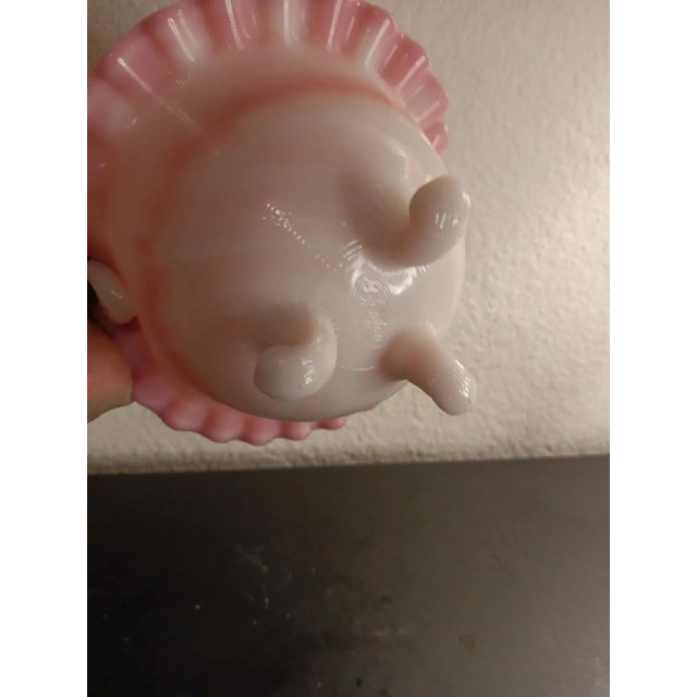 American Fenton 1970s Rosalene Threaded, Quilted & Crimped Bridal Basket For Sale - Image 3 of 7