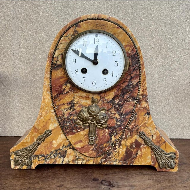 Brown Art Deco Clock with Marble Trim, 1890s, Set of 3 For Sale - Image 8 of 18