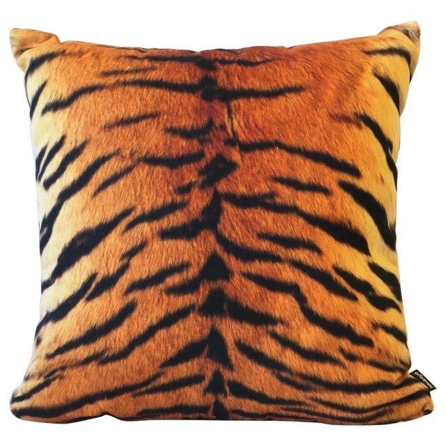 Black Tiger Cat Cotton Throw Pillow For Sale - Image 8 of 8