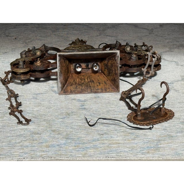 Renaissance Hand-Forged Wrought-Iron Custom Made Light Fixture For Sale - Image 3 of 6