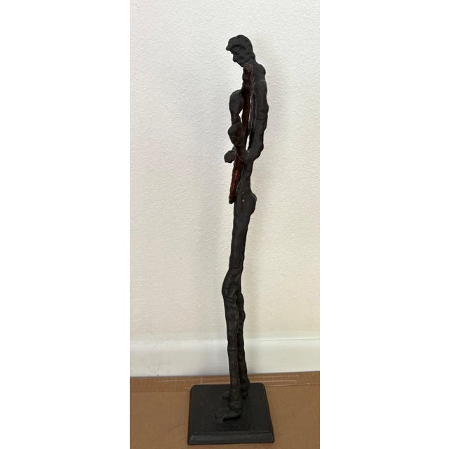 Late 20th Century Vintage Giacometti-Style Brutalist Bronze Guitarist Sculpture 25" Tall, EUC For Sale - Image 5 of 6