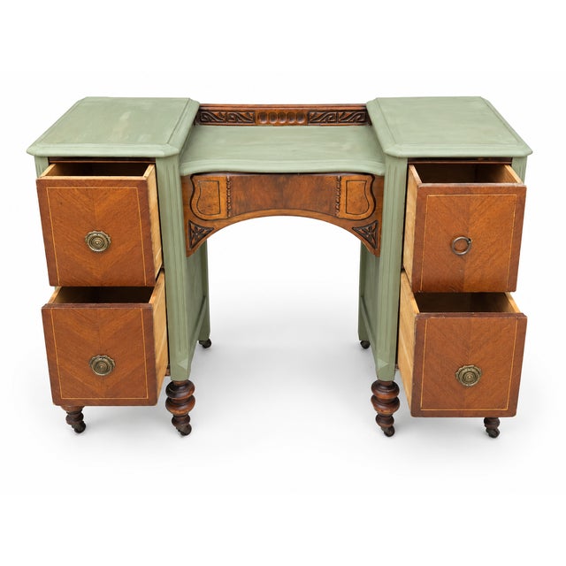 Antique Art Deco Vanity With Three-Panel Mirror and Matching Bench For Sale - Image 11 of 18