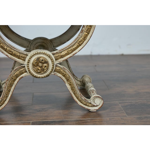 Wood French Empire Style Curule Stool with Gilded Accents and Linen Upholstery For Sale - Image 7 of 12