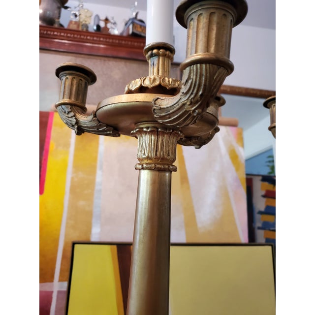 Metal Antique Pair of French Empire Gilt Dore Bronze Lamps For Sale - Image 7 of 10