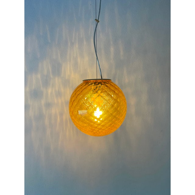 Orange Orange Murano Glass Baloton Pendant Lamp, 1980s For Sale - Image 8 of 17
