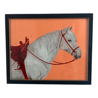 Mid-Century Diminutive Reverse Painted Glass Equestrian Portrait, Modernist Folk Art For Sale