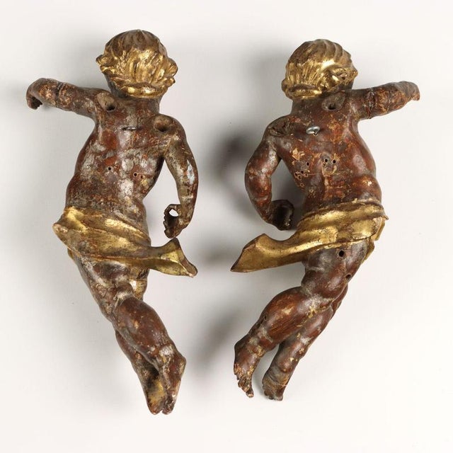 Carved Wooden Cherubs, Set of 2 For Sale - Image 10 of 12