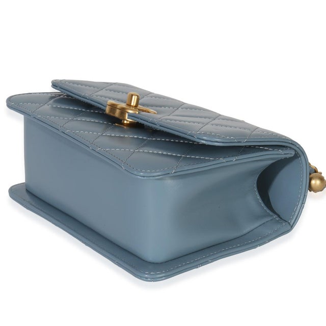 Animal Skin Blue Quilted Calfskin Mini Perfect Fit Flap Bag For Sale - Image 7 of 9