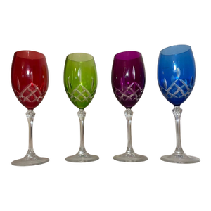 Lot of 4 Vintage Cut to Clear Crystal Glass Cordial White Wine Goblet Glasses