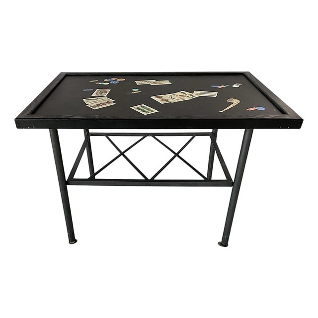 Mid-20th Century Italian Scagliola Inlaid Side Table With Metal Base For Sale