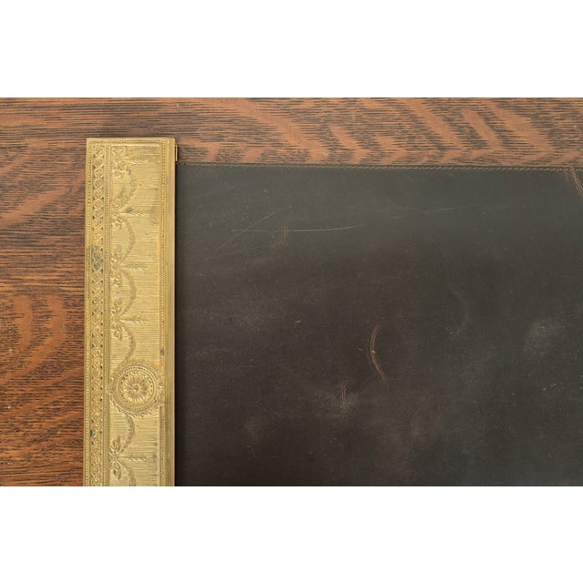 Metal Tiffany Studios New York "Adam" Bronze Doré Blotter Ends With Leather Desk Blotter For Sale - Image 7 of 12