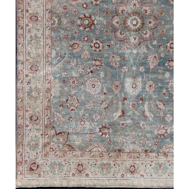 Antique Persian Tabriz Rug With Allover Floral Pattern in Soft Blue, Cream & Red 9' X 12'5. For Sale - Image 11 of 14