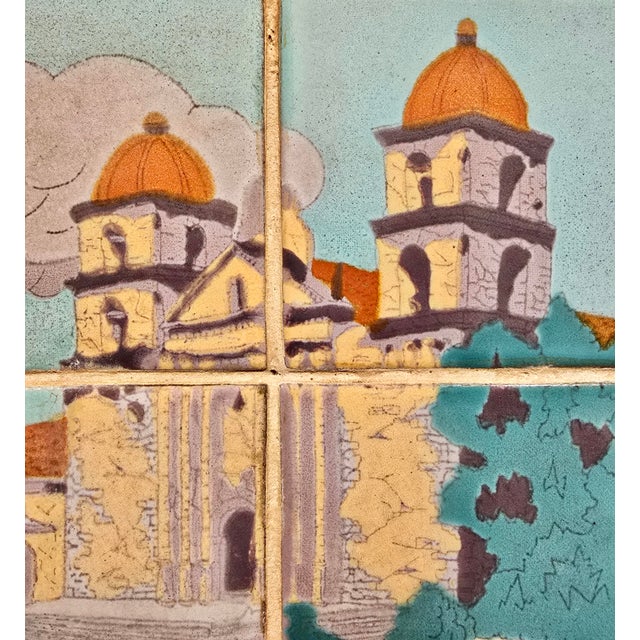 1930s Taylor Tilery –Mission Santa Barbara,1930s Spanish Revival Hand-Painted Tile Panel in Iron Frame For Sale - Image 5 of 12