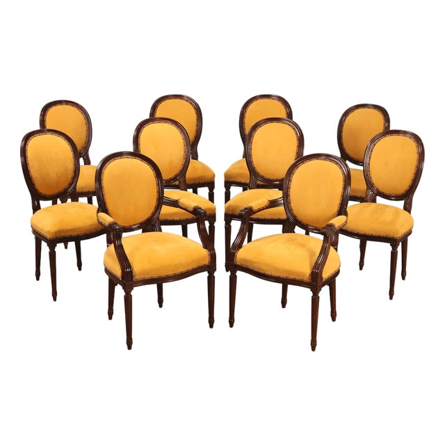 Century Furniture French Louis XVI Style Set of Ten Oval Back Dining Chairs For Sale