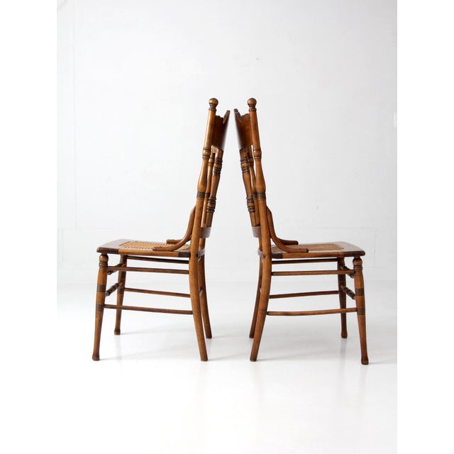 Antique Victorian Pressed Back Cane Seat Chairs Pair For Sale - Image 9 of 17