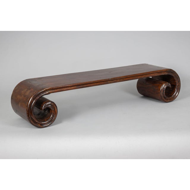 Chinese Chinese Elm Scrolled-End Low Stand For Sale - Image 3 of 10