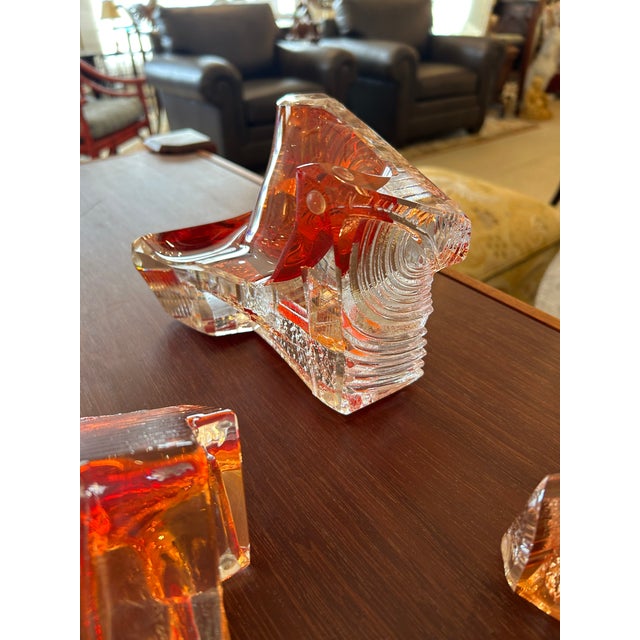 Eye catching collection of 3 blown glass sculptures by Mikula Glass, each initially formed in a hand carved graphite mold,...