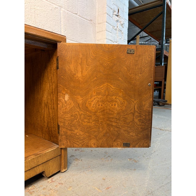 Brass Mid 20th Century Modern Burl and Brass Credenza by Thomasville For Sale - Image 8 of 12