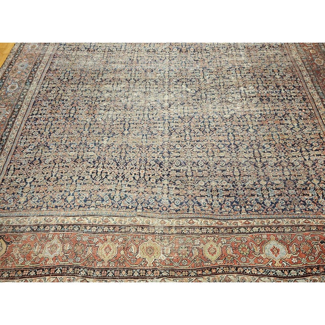 19th Century Oversized Persian Farahan, Hand-Knotted Wool, Allover Herati Geometric Pattern, Navy & Red, 14x18 For Sale - Image 11 of 18