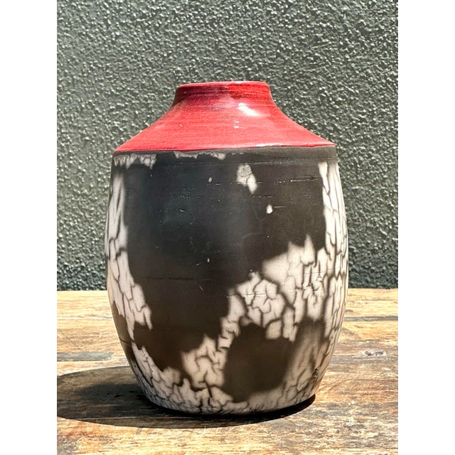 Vintage Original Raku Studio Pottery Vase For Sale - Image 9 of 12