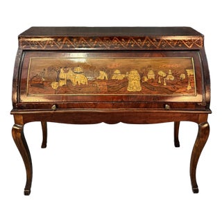 Early 1900’s Antique Heavily Inlaid Rolltop Desk For Sale