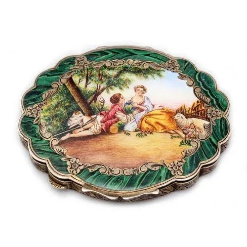 Metal Silver Powder Case with Multicolored Enamel, 1890s For Sale - Image 7 of 7